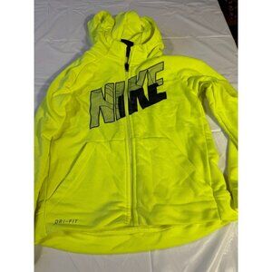Nike Neon Green Boys Zip Hoodied Hooded Sweatshirt Size Medium 6 Dri-fit